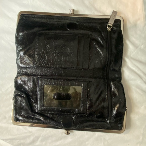 Hobo International Leather DOUBLE FRAME Clutch Wallet Black Silver Trim. - Picture 2 of 8